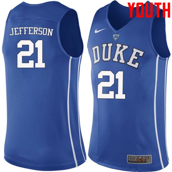 #21 Amile Jefferson Duke Official Basketball College Jerseys - Youth,Blue