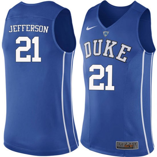 #21 Amile Jefferson Duke Official Basketball College Jerseys - Men,Blue