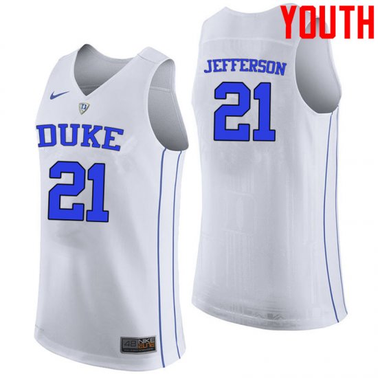 #21 Amile Jefferson Duke Official Basketball College Jerseys - Youth,White