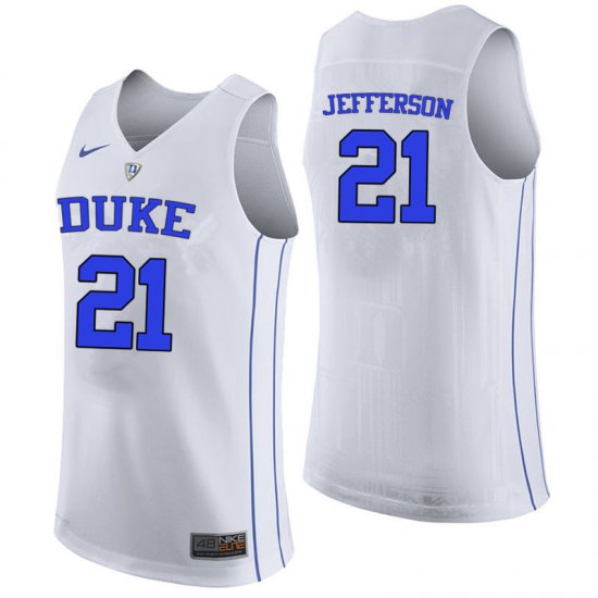 #21 Amile Jefferson Duke Official Basketball College Jerseys - Men,White