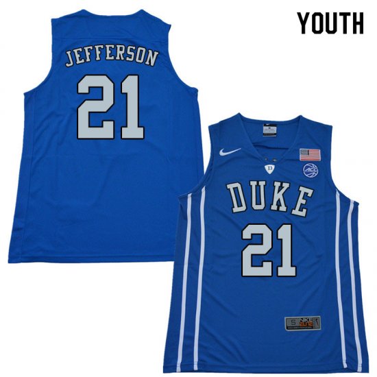 #21 Amile Jefferson Duke 2018 Official Basketball College Jerseys - Youth,Blue