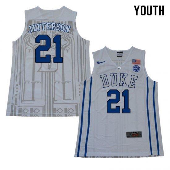 #21 Amile Jefferson Duke 2018 Official Basketball College Jerseys - Youth,White